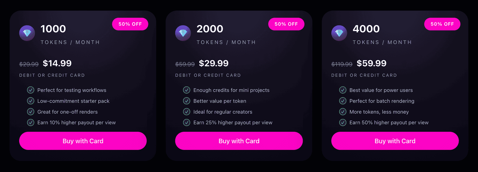 VV Tokens monthly memberships screenshot