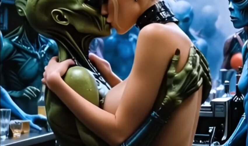 Hot blonde flirting with aliens