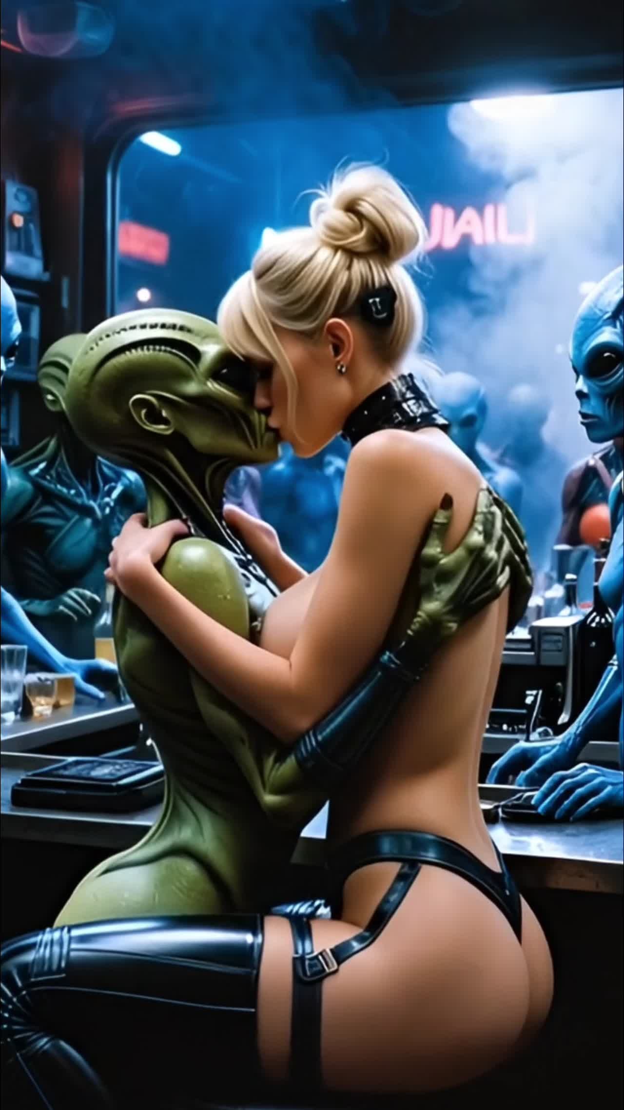 Hot blonde flirting with aliens