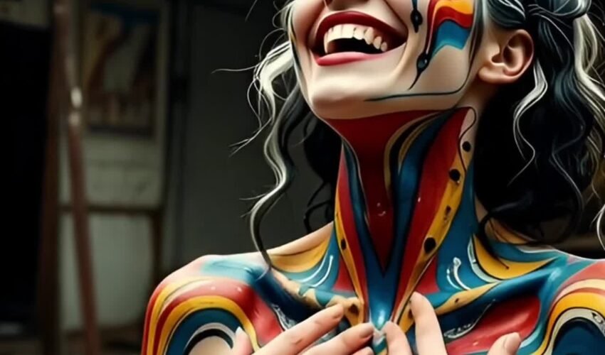 Sexy harlequin girl with painted body