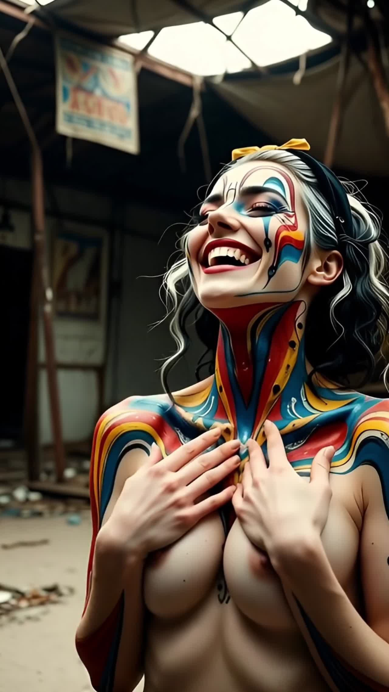 Sexy harlequin girl with painted body