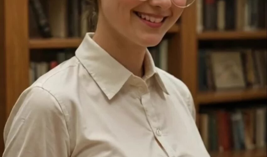 Shy futa librarian sucks her own cock | AI futa porn video