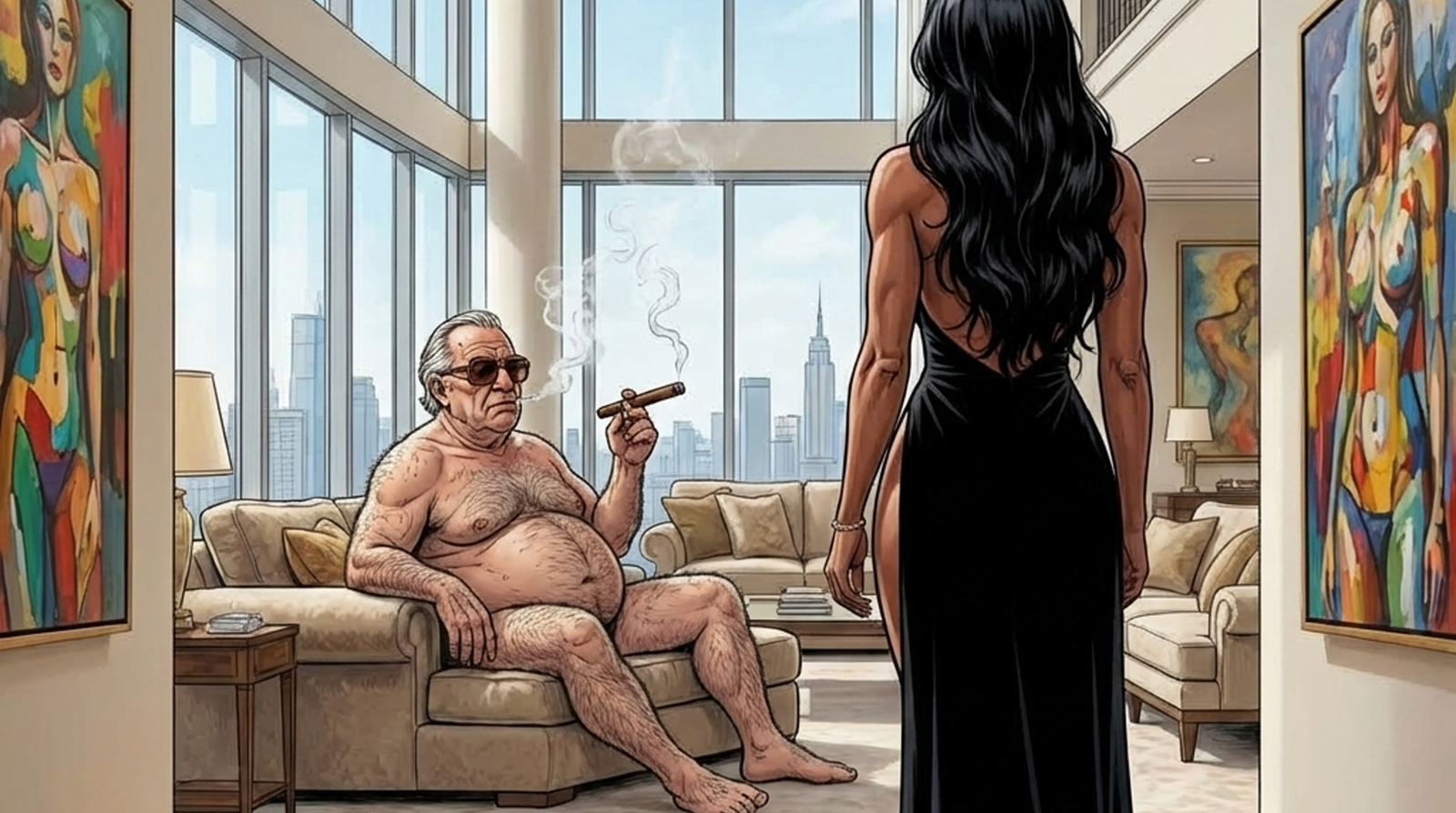 Luxury & Desire: Latin Lover & Busty Beauty in AI-Generated Penthouse Passion