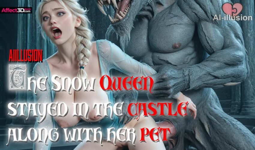 The Snow Queen stayed in the castle along with her pet – AI Monster Porn by Aiillusion