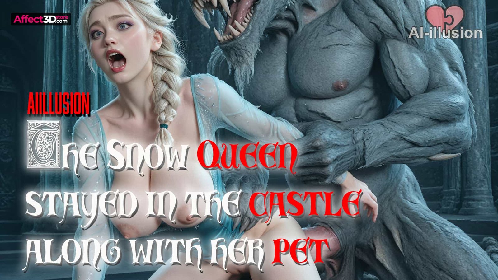 The Snow Queen stayed in the castle along with her pet – AI Monster Porn by Aiillusion