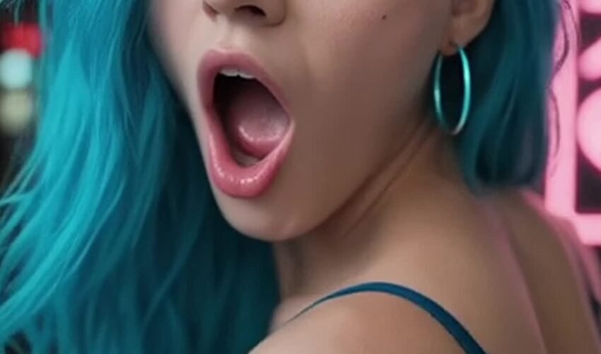 Sexy turquoise-haired girl riding a cock