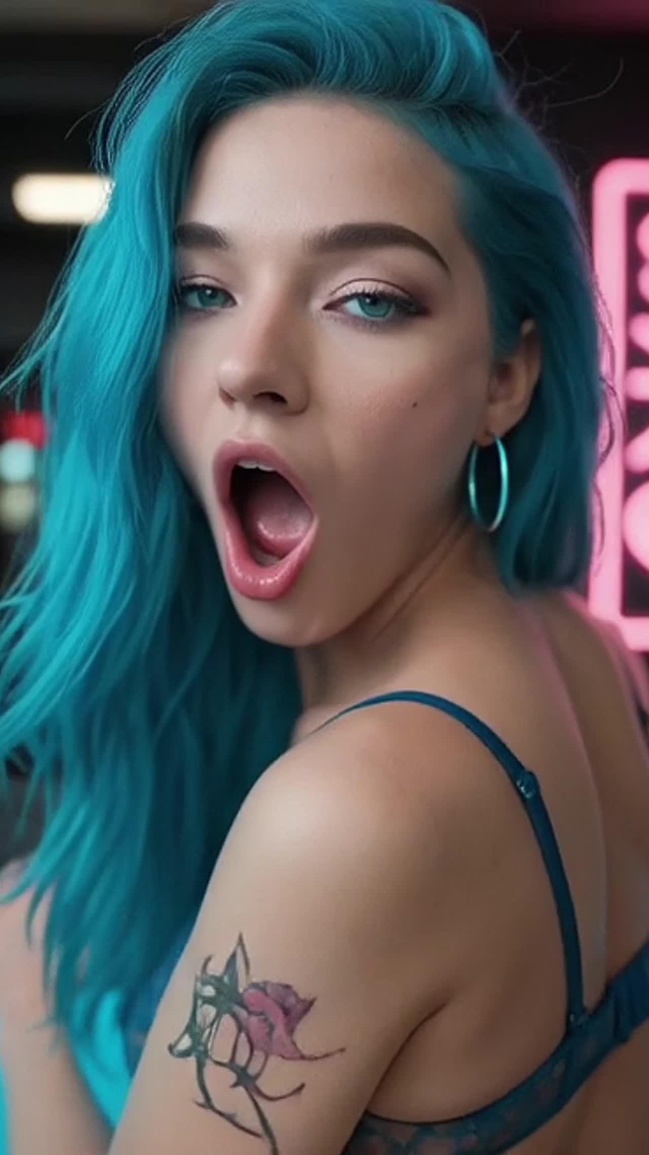Sexy turquoise-haired girl riding a cock