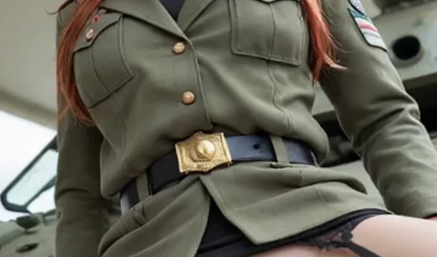 Gorgeous Redhead in Military Uniform Sucking and Riding a Cock