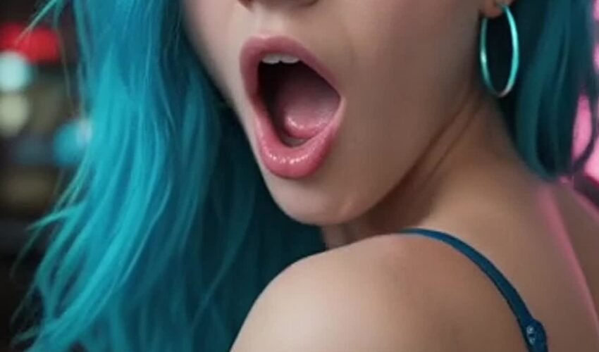 Sexy turquoise-haired girl riding a cock
