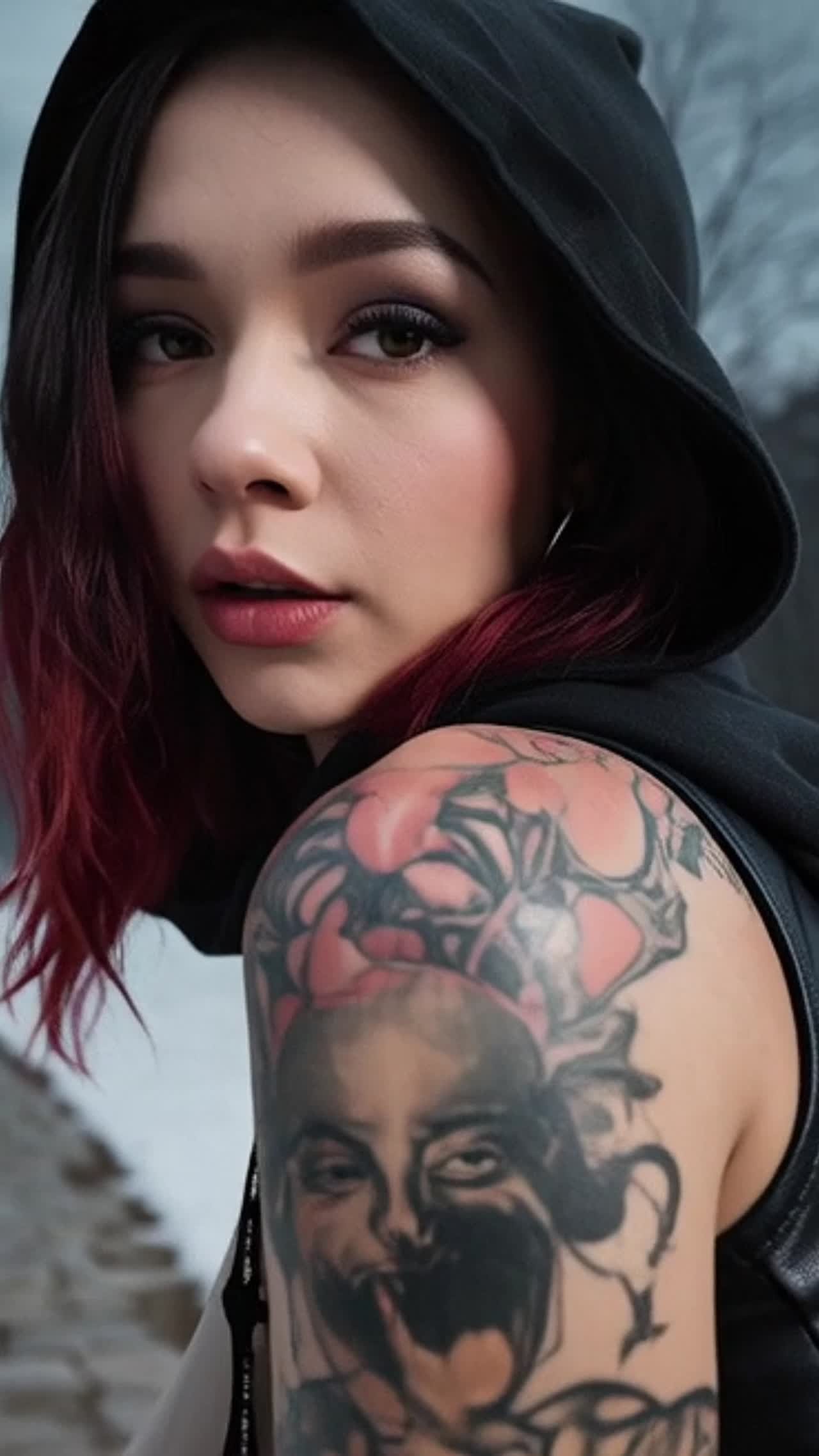 Redhead tattooed futa fucking under a full moon