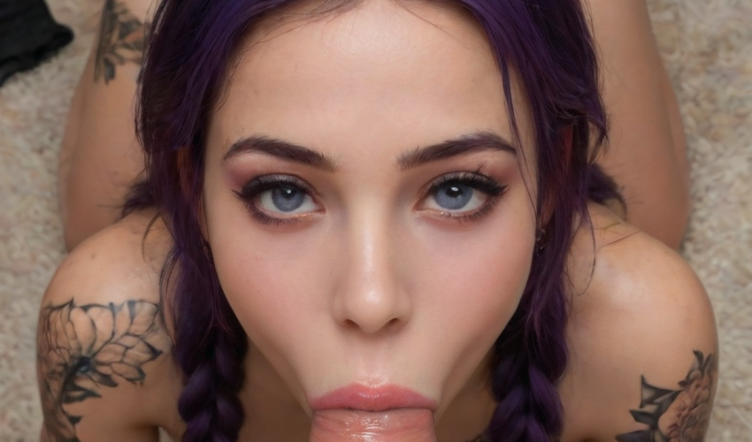 AI POV Blowjob: Purple-Haired Beauty's Deepthroat