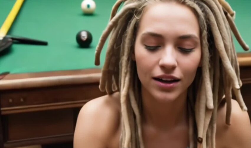 Blonde with dreadlocks enjoys herself on a billiard table – Part 1