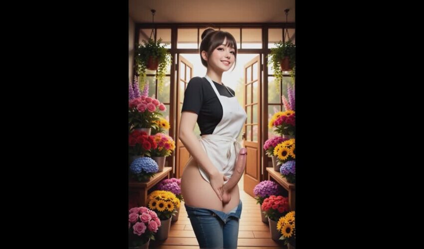 AI Generated Futanari Masturbation in Flower Shop