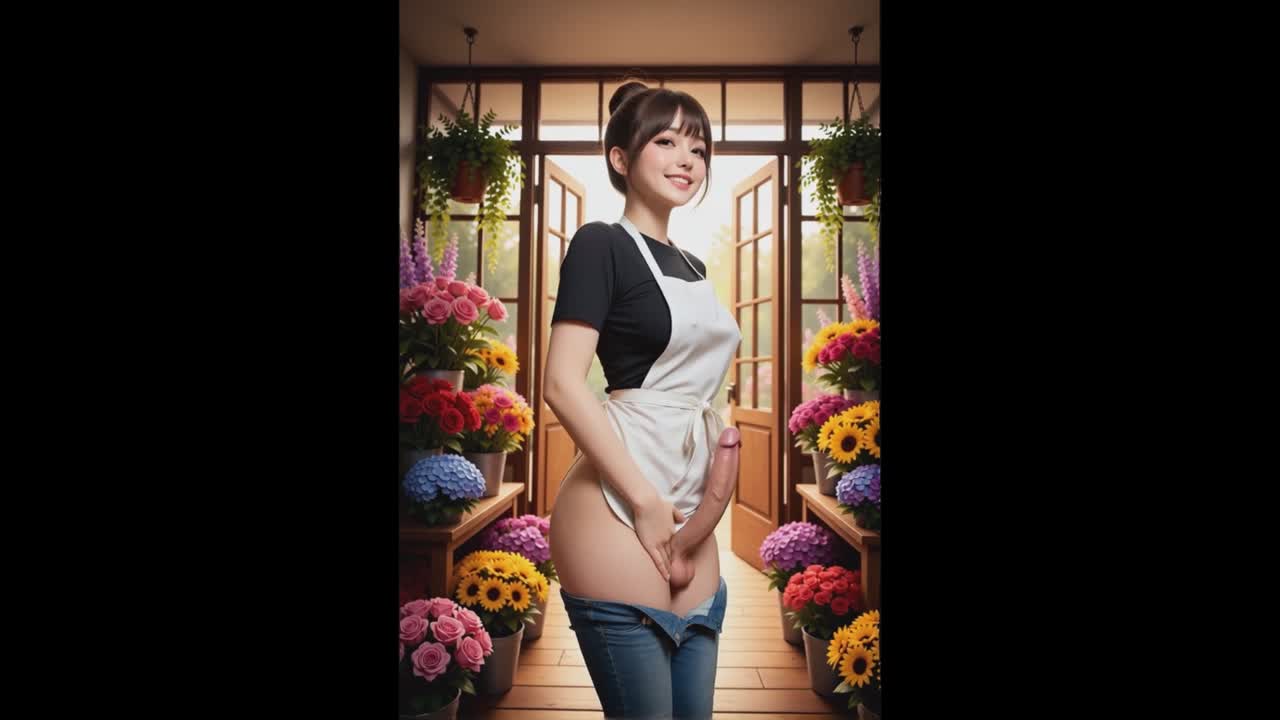 AI Generated Futanari Masturbation in Flower Shop
