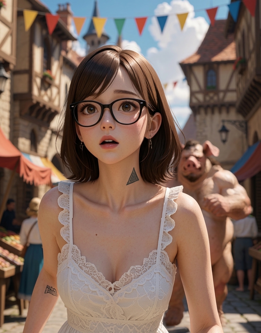 Forbidden Pleasure in the Sunny Alley | Intense Encounter Between Anthropomorphic Pig Man and Bespectacled Beauty