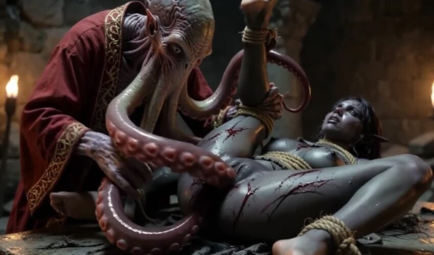 Illithid and Dark Elf Girl Explore Passionate AI Fantasy