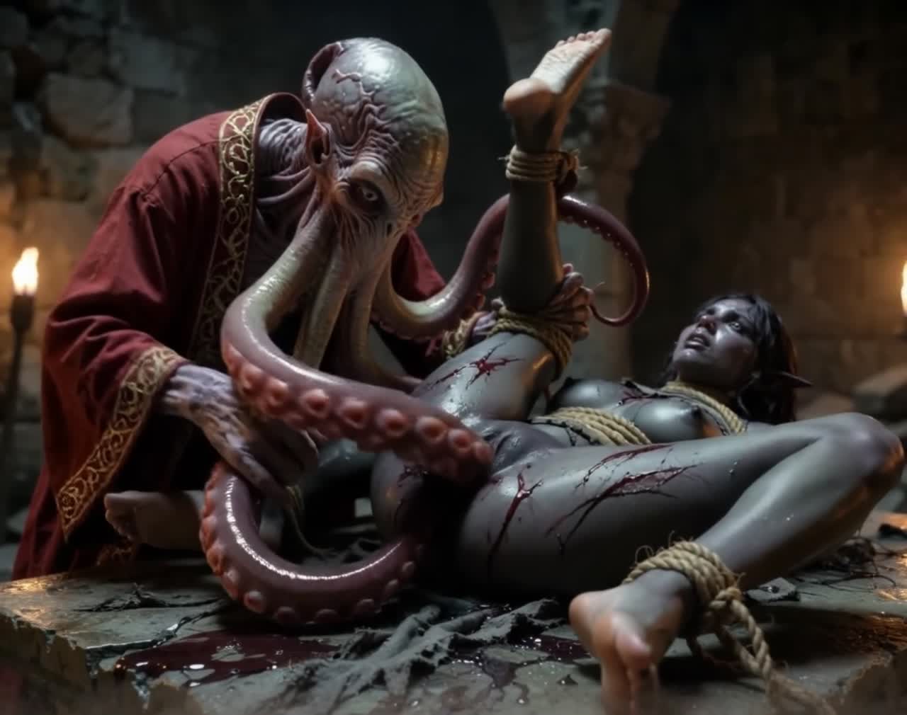 Illithid and Dark Elf Girl Explore Passionate AI Fantasy