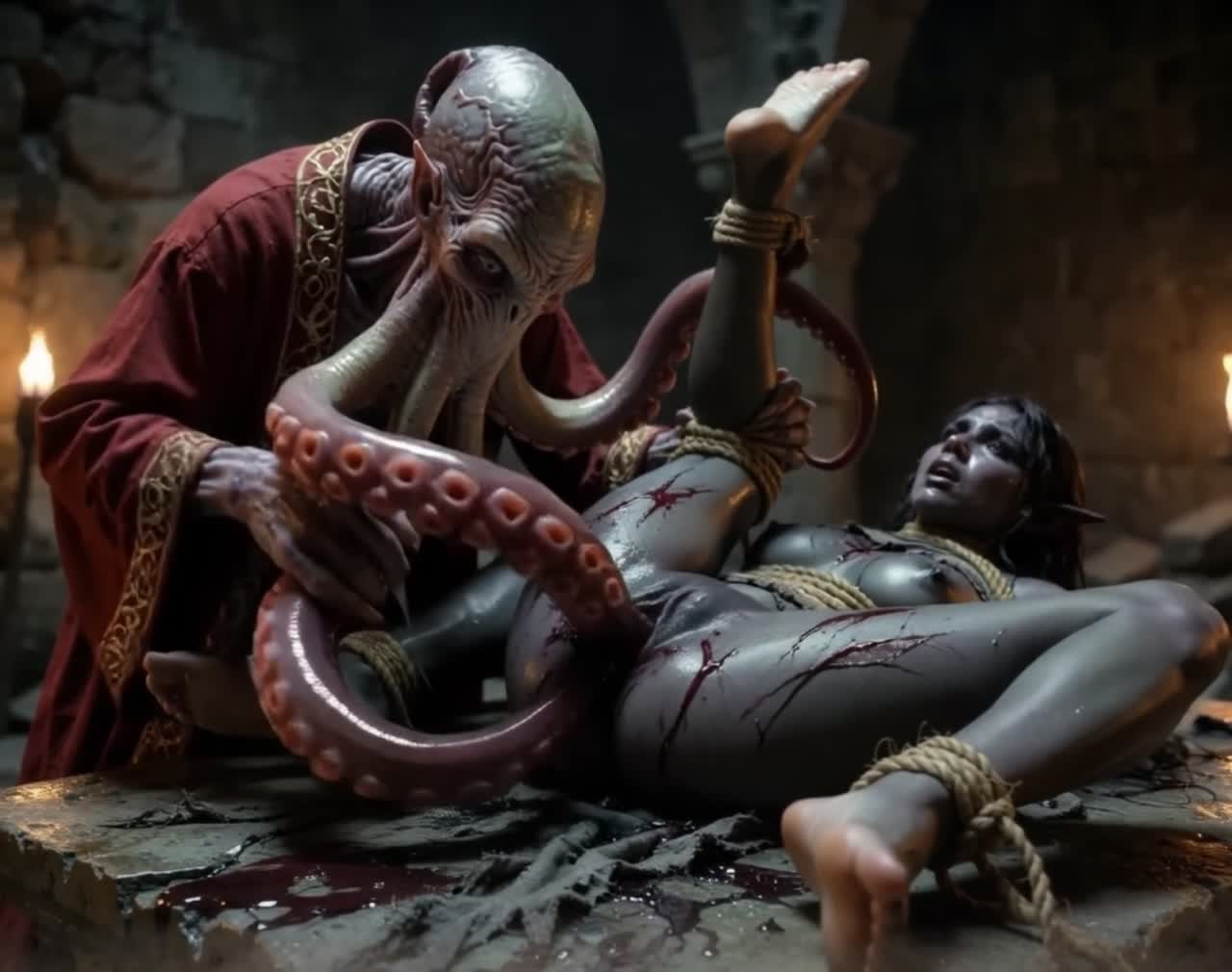 Illithid and Dark Elf Girl Explore Passionate AI Fantasy