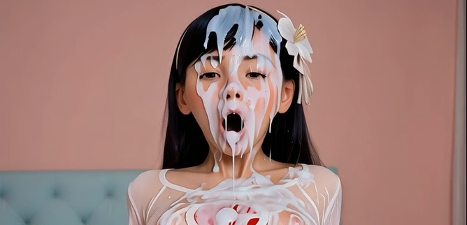 Futa Girl with Giant Cock Masturbates and Cums on Her Own Face