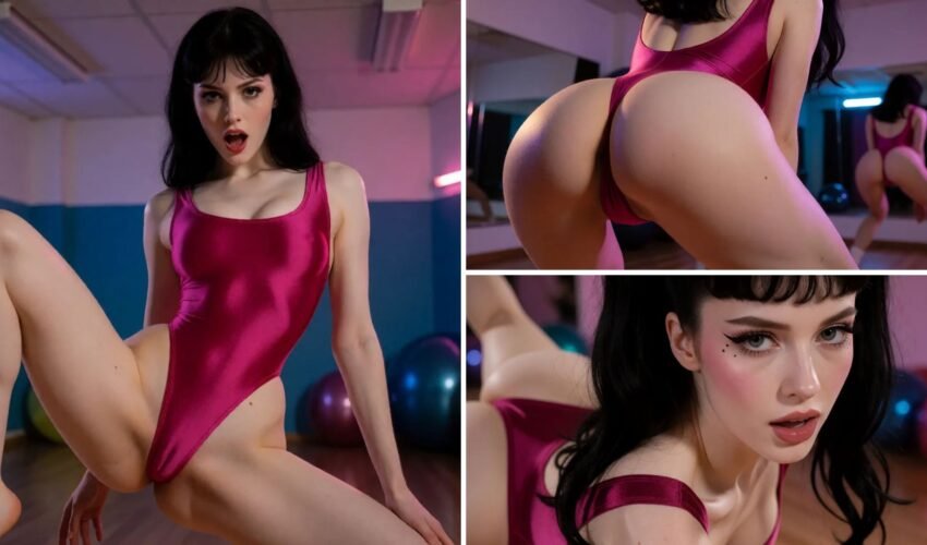 AI Generated 80s Aearobics Girl with Thongback bodysuit